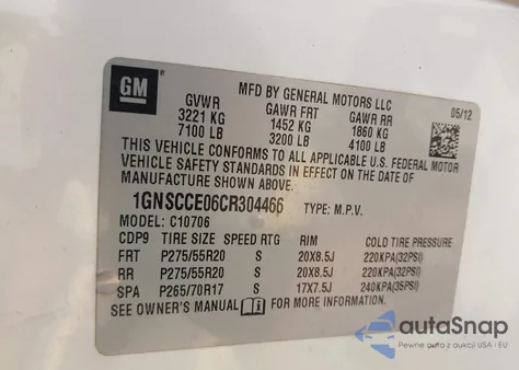 2012 Chevrolet Tahoe Ltz из США, поврежденный, VIN 1GNSCCE06CR304466